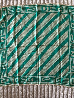 VTG Adolfo Teal and Cream Abstract Silk Scarf